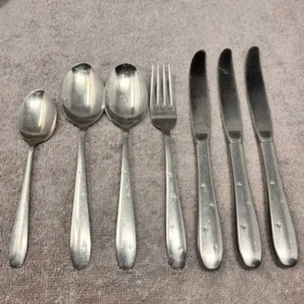 Vtg Wallace Flatware Set 7pc Silver North Star Starburst Stainless Atomic Star